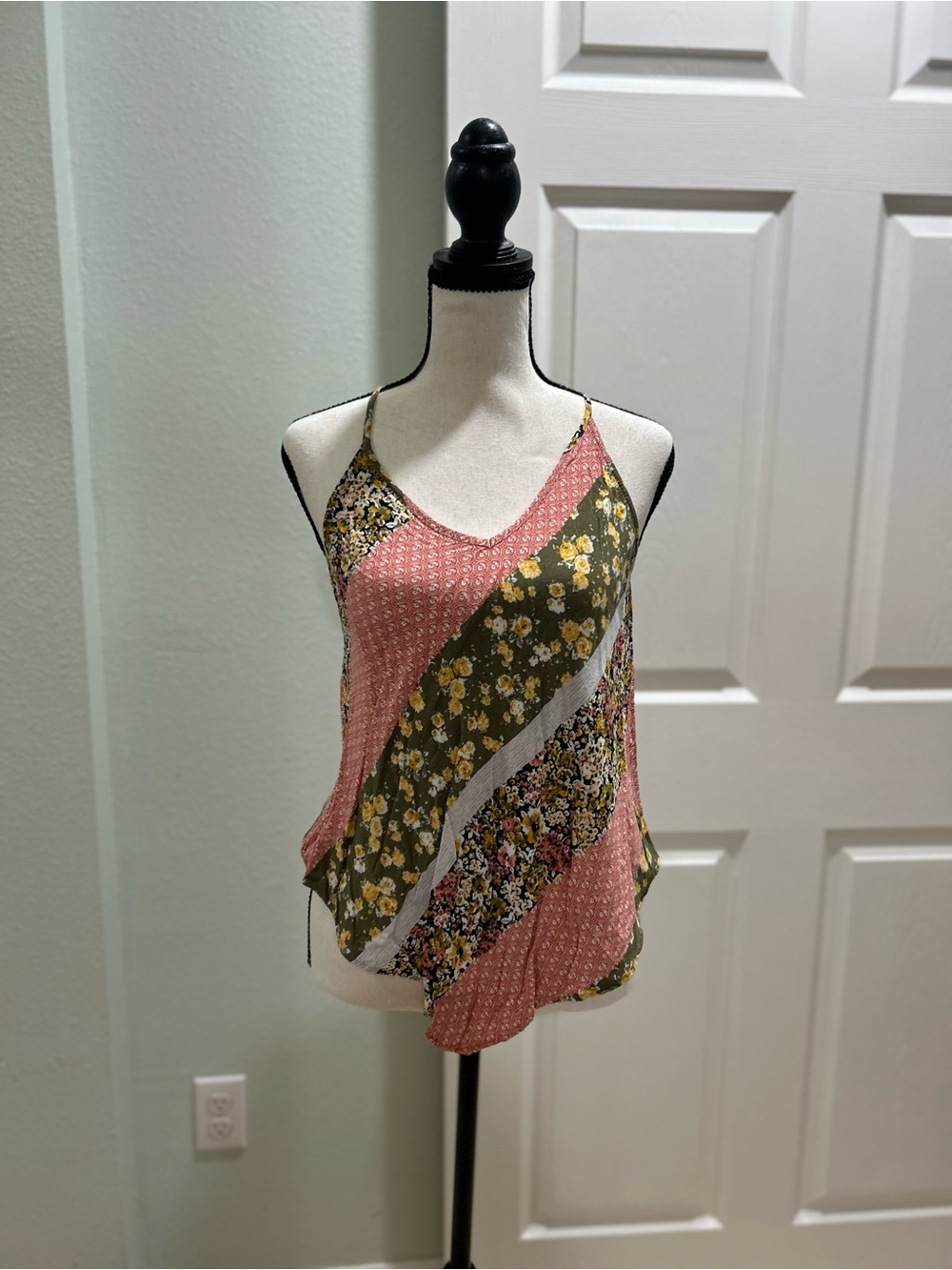 I.N. San Francisco Pink and Olive Floral Patchwork Cami
